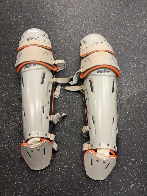 Vist Large View of Product Image Which is Used Rawlings SHINS Catchers Leg Guards Grey Adult