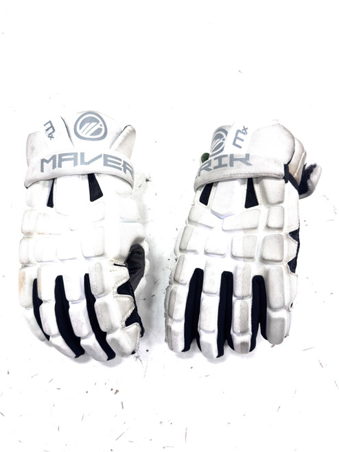 Vist Large View of Product Image Which is Used Maverik MX GLOVE Lacrosse Gloves Mens White LG