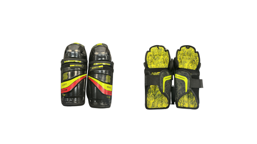 Vist Large View of Product Image Which is Used Sher-wood SHERWOOD REKKER Junior Shin Guards Black And Yellow 11"