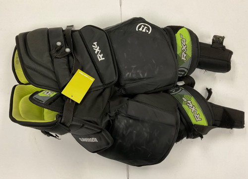 Vist Large View of Product Image Which is Used Warrior RITUAL RX4E+ Inter Goalie Pant Black And Neon Green S/M