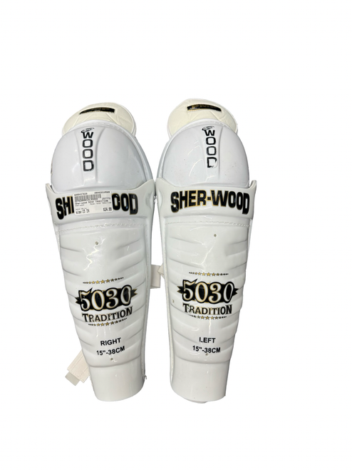 Vist Large View of Product Image Which is Used Sher-wood 5030 TRADITION Senior Shin Guards White 15"