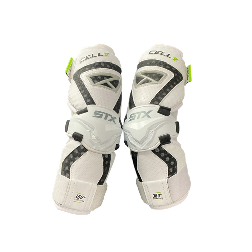 Vist Large View of Product Image Which is Used STX CELL V Lacrosse Arm Pads/Guards White MD