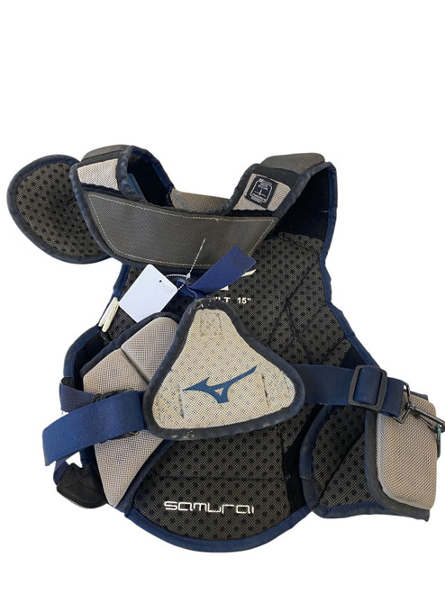 Vist Large View of Product Image Which is Used Mizuno SAMURAI Catchers Chest Protector Black And Grey Adult