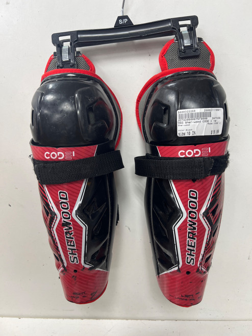 Vist Large View of Product Image Which is Used Sher-wood CODE I Junior Shin Guards Black 10"