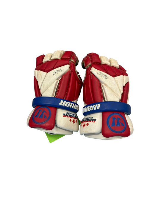 Vist Large View of Product Image Which is Used Warrior EVO Lacrosse Gloves Mens White MD