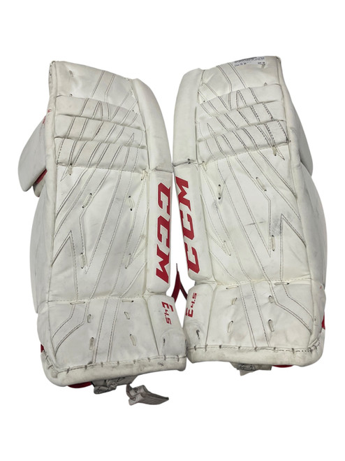 Vist Large View of Product Image Which is Used CCM CCM E4.5 YOUTH 22 INCH GOALIE LEG PADS Goalie Leg Pads Youth Red And White 22"