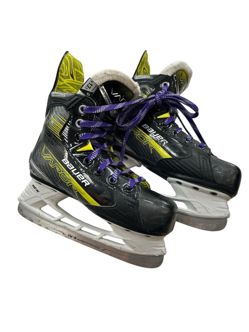 Vist Large View of Product Image Which is Used Bauer VAPOR X4 YTH 13.5 SKATES Youth Hockey Skate Black And Purple Youth 13.5
