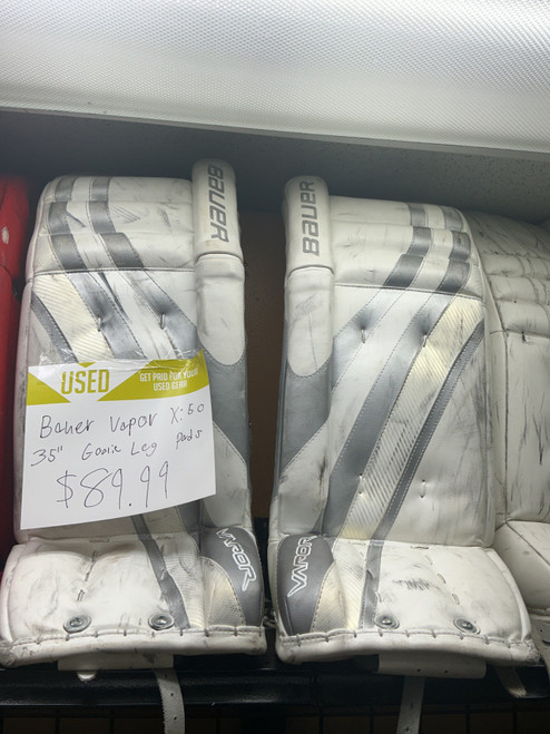 Vist Large View of Product Image Which is Used Bauer VAPOR X 50 SR GOALIE LEG PADS Goalie Leg Pads Senior White 35"