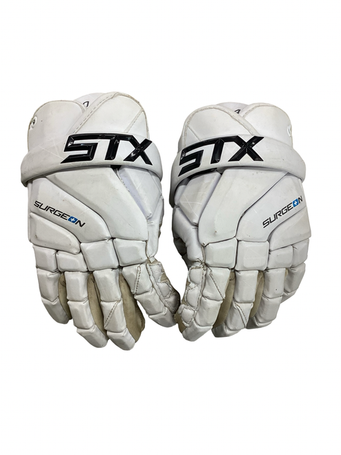 Vist Large View of Product Image Which is Used STX SURGEON 400 Lacrosse Gloves Mens White LG