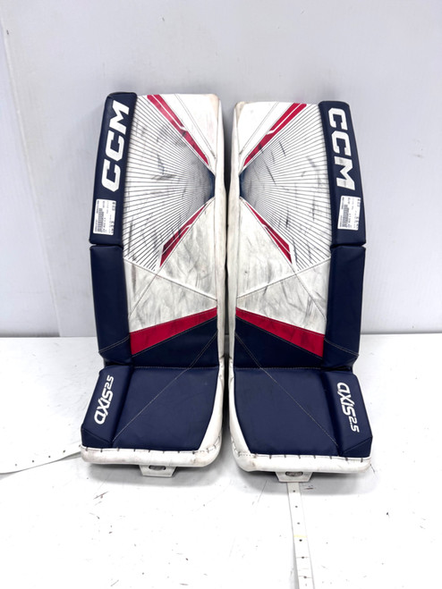 Vist Large View of Product Image Which is Used CCM AXIS 2.5 Goalie Leg Pads Junior Navy And White 26"