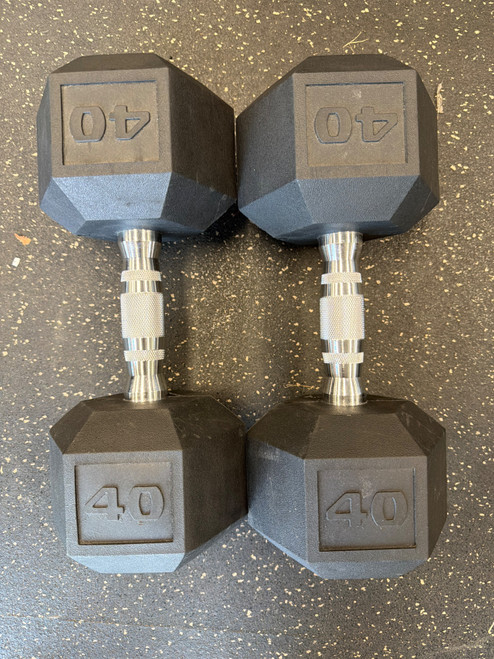 Vist Large View of Product Image Which is Used 40LB RUBBER HEX DUMBBELL PAIR 