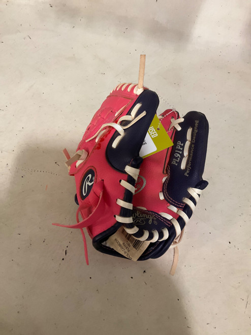 Vist Large View of Product Image Which is Used Rawlings PL91PP BB/SB Glove RH Throw Purple And Pink 9"