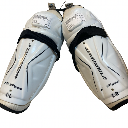 Vist Large View of Product Image Which is Used WinnWell AMP 500 Junior Shin Guards White 9"