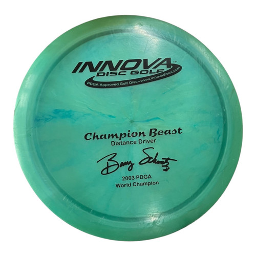 Vist Large View of Product Image Which is Used Innova CHAMPION BEAST BARRY SCHULTZ PFN Disc Golf Driver Green 173g