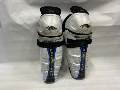 Vist Large View of Product Image Which is Used Bauer SUPREME 135 Junior Shin Guards White 12"