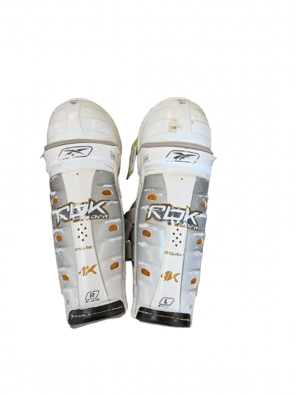 Vist Large View of Product Image Which is Used Reebok 4K Senior Shin Guards White 16"