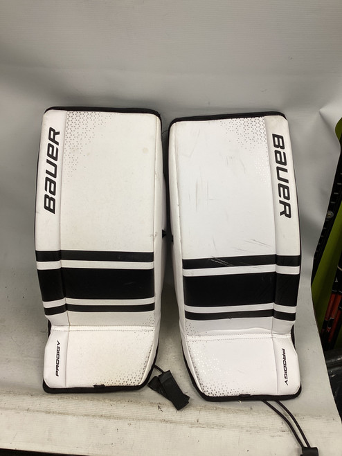 Vist Large View of Product Image Which is Used Bauer PRODIGY Goalie Leg Pads Youth White 24"
