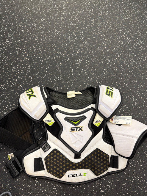 Vist Large View of Product Image Which is Used STX CELL V Lacrosse Shoulder Pads White MD