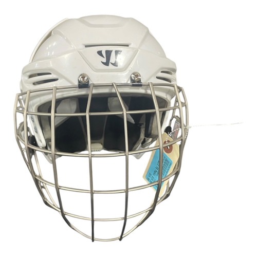 Vist Large View of Product Image Which is Used Warrior Hockey Helmet with Cage White Medium, front view