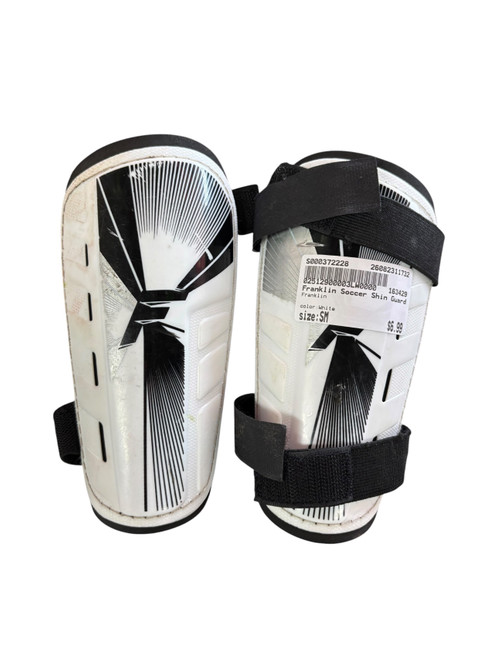 Vist Large View of Product Image Which is Used Franklin Soccer Shin Guards Junior White SM