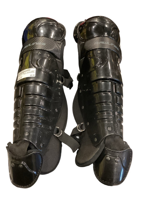 Vist Large View of Product Image Which is Used Rawlings BLACK SHINGUARDS Catchers Leg Guards Black Junior