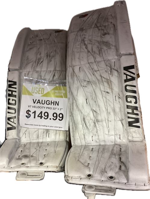 Vist Large View of Product Image Which is Used Vaughn VELOCITY V7 PRO XR CARBON Goalie Leg Pads Senior White 33"