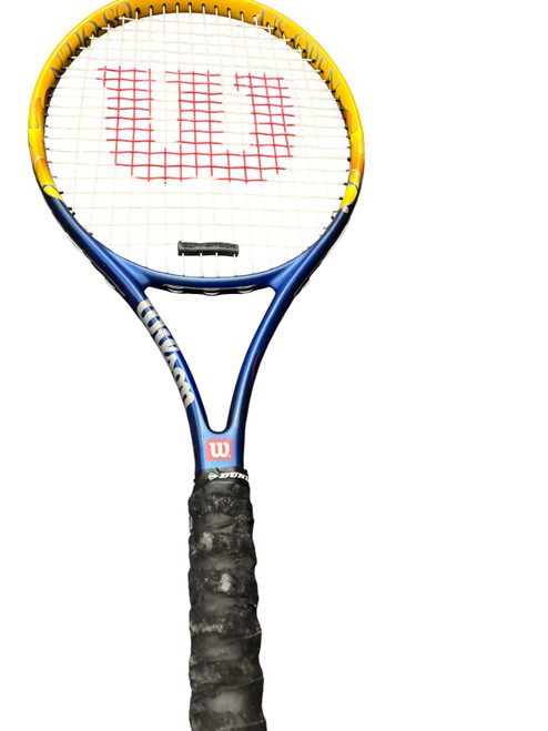 Vist Large View of Product Image Which is Used Wilson US OPEN Adult Tennis Racquet Navy Blue Unknown
