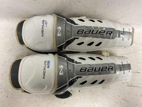 Vist Large View of Product Image Which is Used Bauer NEXUS 600 Senior Shin Guards White And Grey 13"