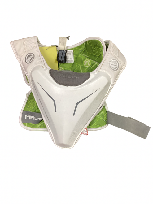 Vist Large View of Product Image Which is Used Maverik EXTERNAL KARDIAC GUARD Lacrosse Shoulder Pads White MD