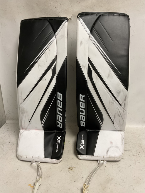 Vist Large View of Product Image Which is Used Bauer VAPOR X5 PRO Goalie Leg Pads Senior White And Black 34"