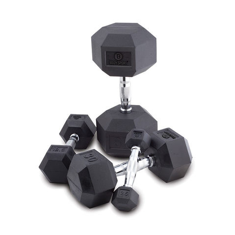 Vist Large View of Product Image Which is BodySport Rubber Hex Dumbbell 45lb BDSRSDB45