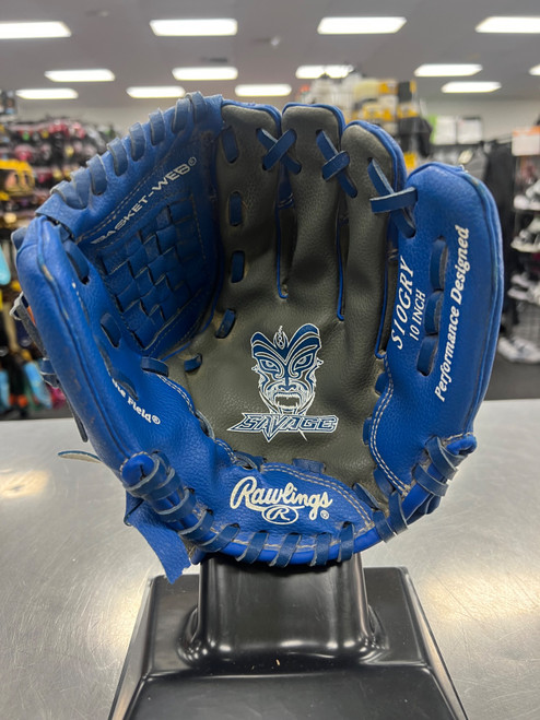 Vist Large View of Product Image Which is Used Rawlings S10GRY BB/SB Glove RH Throw Royal Blue 10"