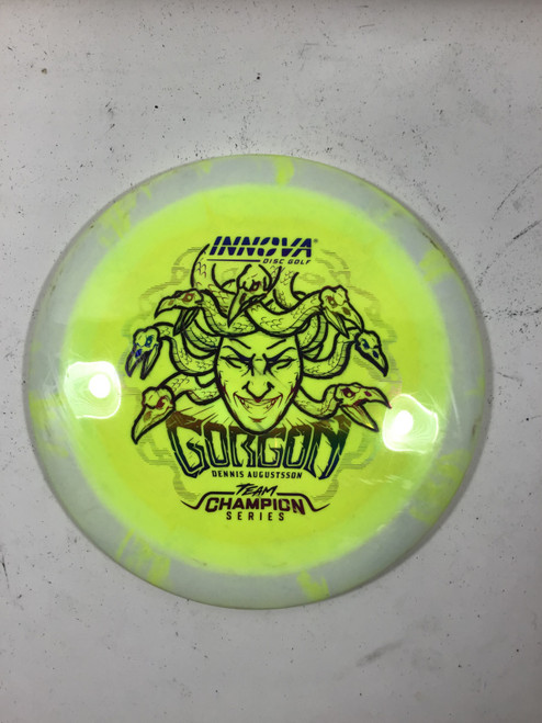 Vist Large View of Product Image Which is Used Innova HALO STAR GORGON Disc Golf Driver Yellow 174g