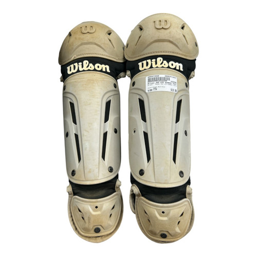 Vist Large View of Product Image Which is Used Wilson JGZ LEG GUARDS YOUTH Catchers Leg Guards Black And Grey Youth