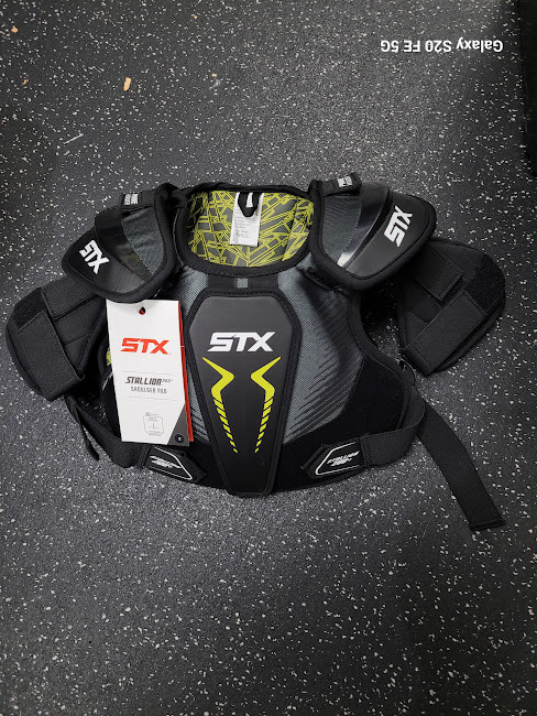 Vist Large View of Product Image Which is Used STX 200+ Lacrosse Shoulder Pads Black SM