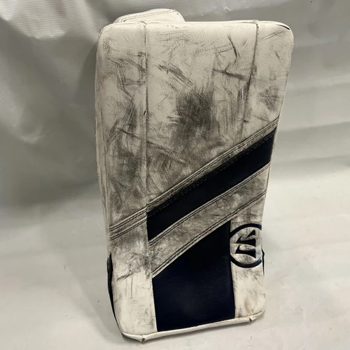 Vist Large View of Product Image Which is Used Warrior RG4 Senior Goalie Blocker Navy And White