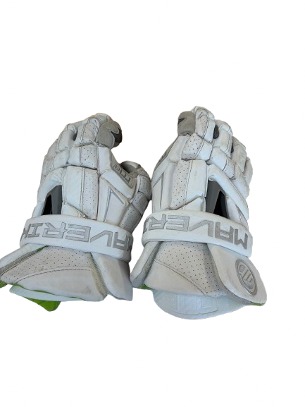 Vist Large View of Product Image Which is Used Maverik M6 Lacrosse Gloves Junior White 10"