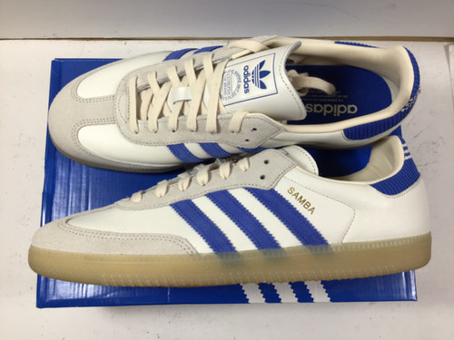 Vist Large View of Product Image Which is NEW Adidas SAMBA OG Soccer Indoor Shoes White And Royal Blue Senior 11.5