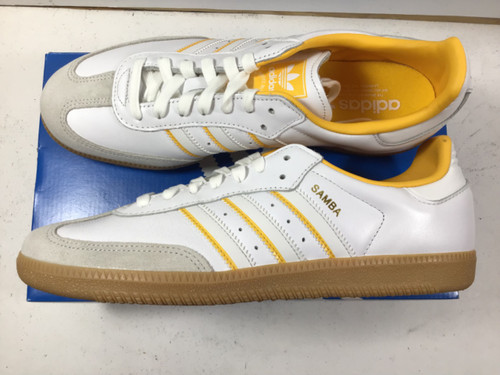 Vist Large View of Product Image Which is NEW Adidas SAMBA OG Soccer Indoor Shoes White And Yellow Senior 9.5