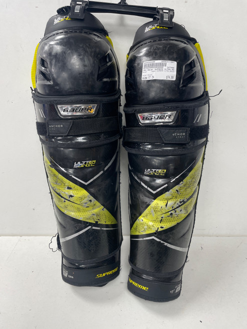 Vist Large View of Product Image Which is Used Bauer SUPREME ULTRA SONIC Senior Shin Guards Black 17"
