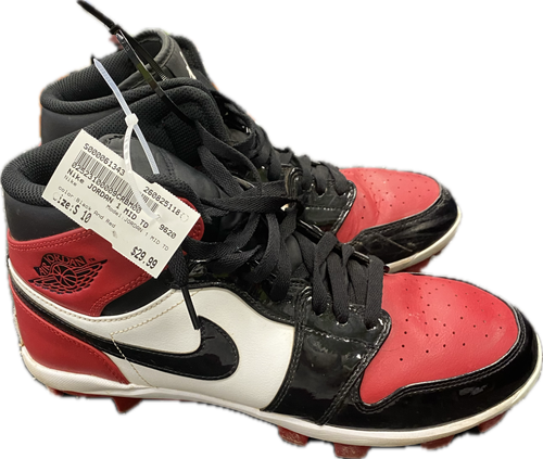 Vist Large View of Product Image Which is Used Nike JORDAN 1 MID TD Adult FB Cleats Black And Red Senior 10