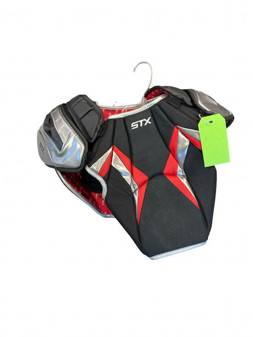 Vist Large View of Product Image Which is Used STX JOLT Lacrosse Shoulder Pads Black LG