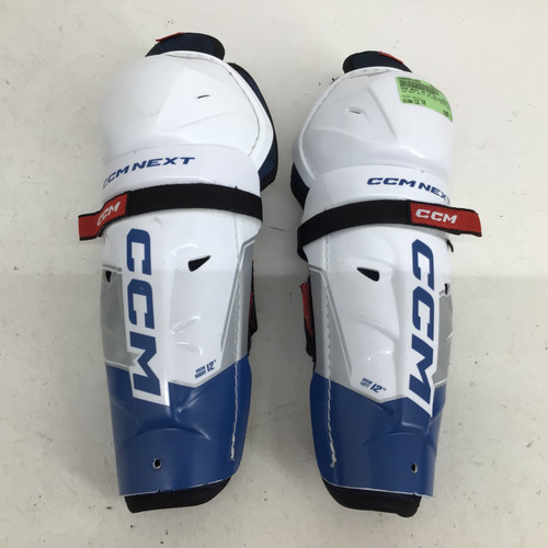 Vist Large View of Product Image Which is Used CCM NEXT JR 12 IN HOCKEY SHINGUARDS Junior Shin Guards White 12"