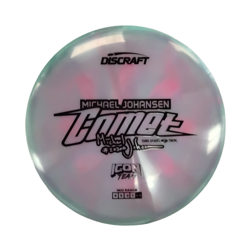 Vist Large View of Product Image Which is Used Discraft MICHAEL JOHANSEN COMET Disc Golf Mid Range Teal 177g