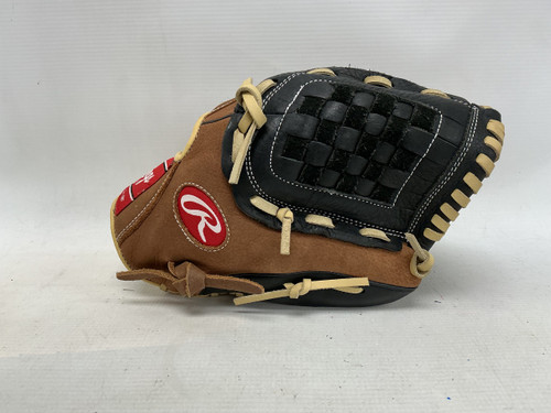 Vist Large View of Product Image Which is Used Rawlings PREMIUM SERIES BB/SB Glove RH Throw Brown 12"