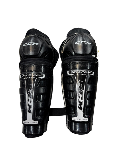 Vist Large View of Product Image Which is Used CCM JETSPEED FT 455 Youth Shin Guards Black 10"