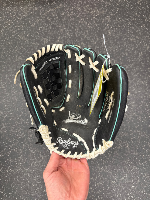 Vist Large View of Product Image Which is Used Rawlings WFP115MT RH Throw Fastpitch Gloves Black 11 1/2"