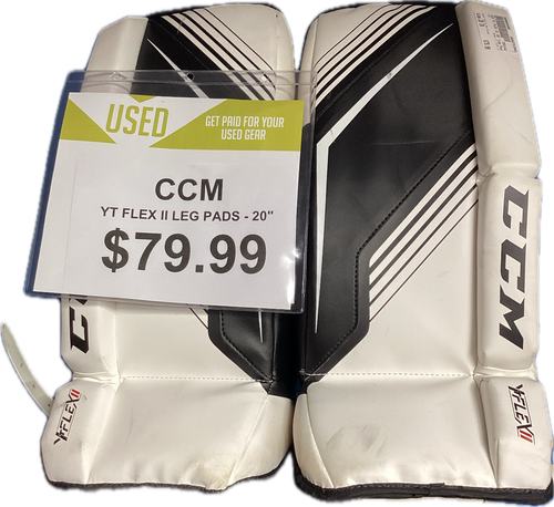 Vist Large View of Product Image Which is Used CCM YT FLEX II Goalie Leg Pads Youth White And Black 20"