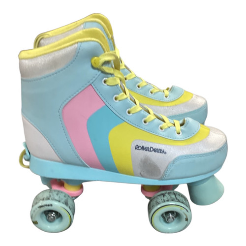Vist Large View of Product Image Which is Used RollerDerby ADJUSTABLE 3-6 BLUE/YLW/PNK Junior Roller Quad Skates Carolina Blue Junior 06