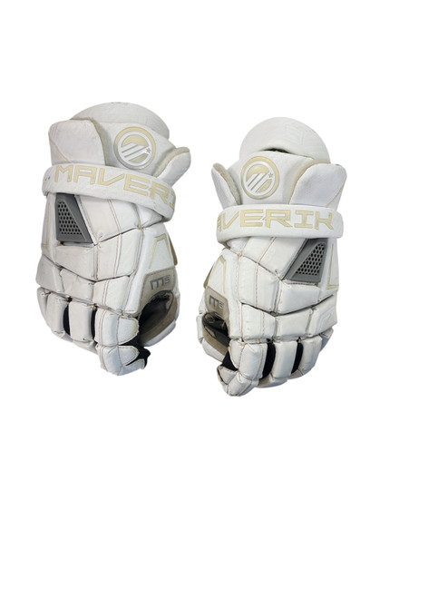 Vist Large View of Product Image Which is Used Maverik M5 Lacrosse Gloves Mens White LG